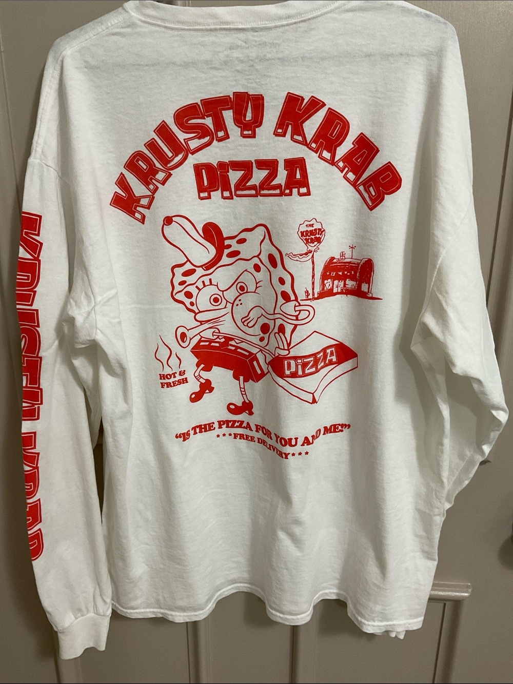 Nickelodeon White Long-Sleeve Krusty Krab Pizza Graphic Tee with print , XL